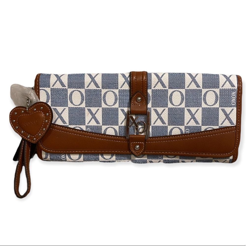 NWT XOXO Denim & Leather Large Wristlet Bag